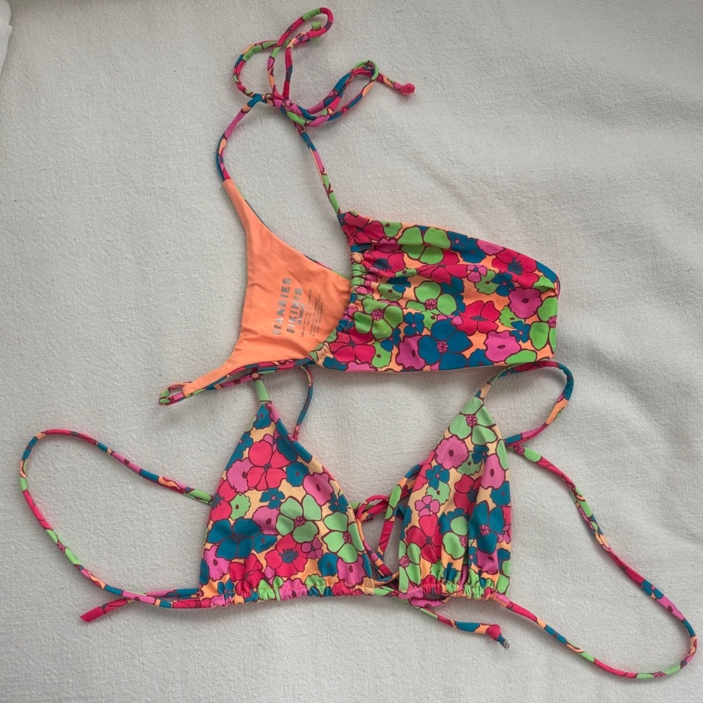 Frankie’s Bikinis Triangle String Bikini Neon Floral